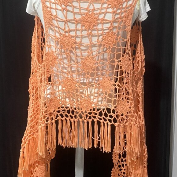 🍄464-You Are UK2LA😁💛 Salmon Mandella Crochet Vest - Picture 4 of 11